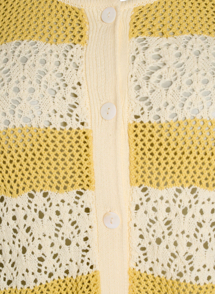 Cardigan en maille avec broderie ajour&eacute;e et rayures, Jaune moutarde, Packshot image number 2