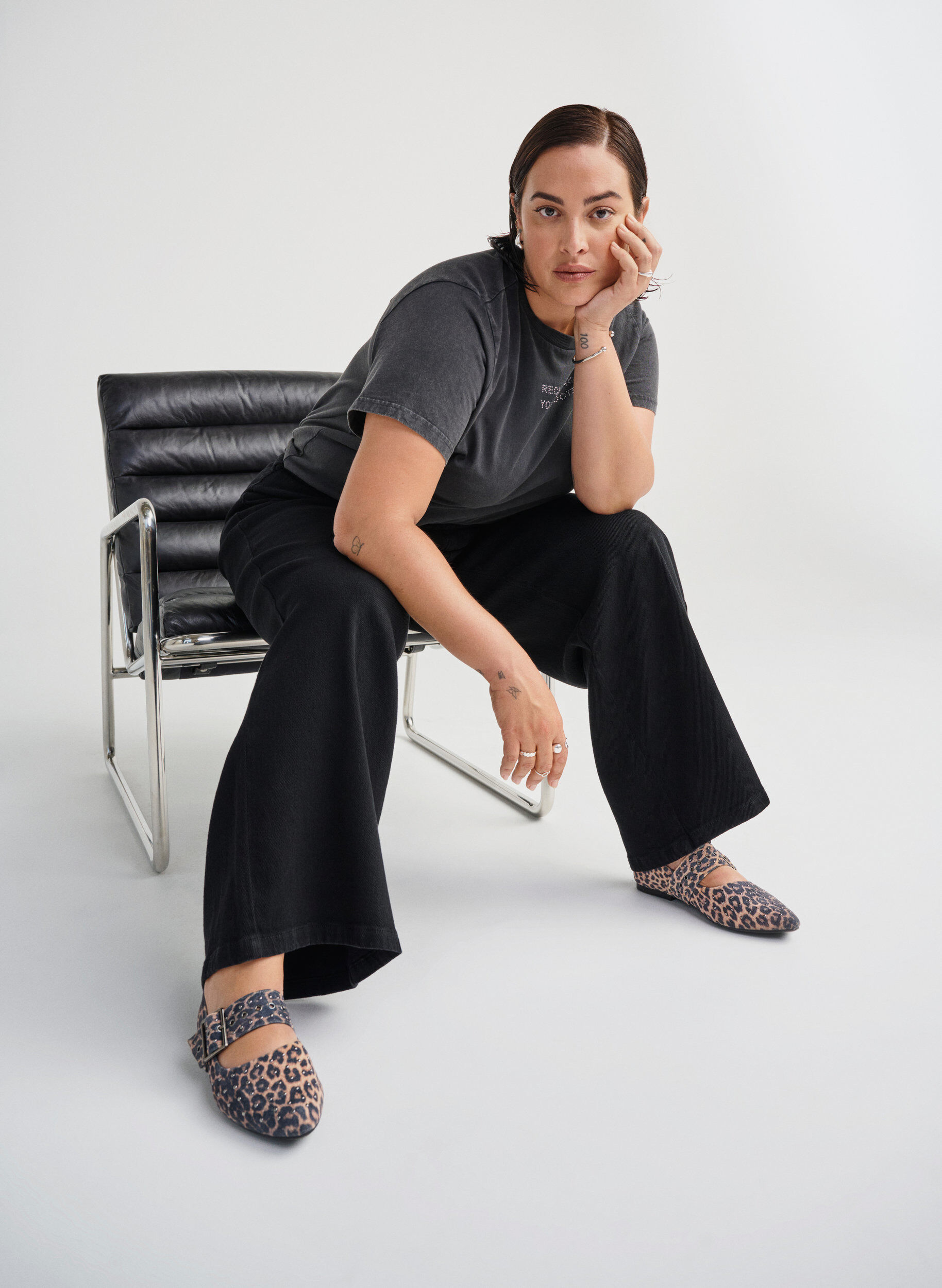 ZizziWide fit - Luipaard print ballerina met gesp en studs, Bruin, Image image number 0