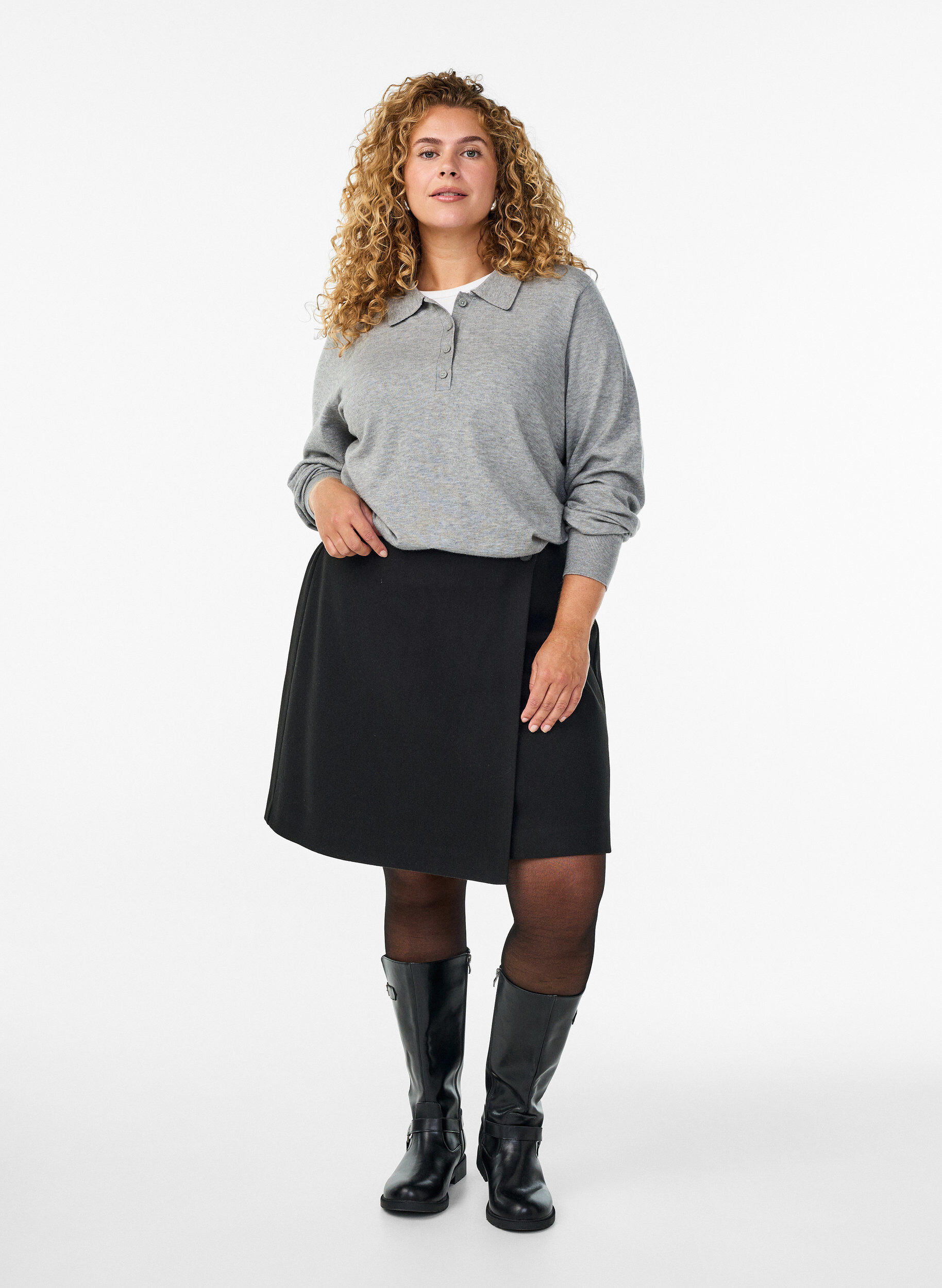 ZizziStrik blouse met kraag, Grijs, Model image number 1