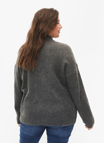 Cardigan en tricot avec fermeture éclair et poches, Dark Grey Melange, Model image number 1