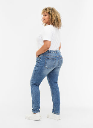 Emily jeans met normale taille en destroy, Blue denim, Model image number 1