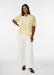 Blouse met korte mouwen in een viscosemix met textuur en ruchesmouwen, Geel, Model image number 1