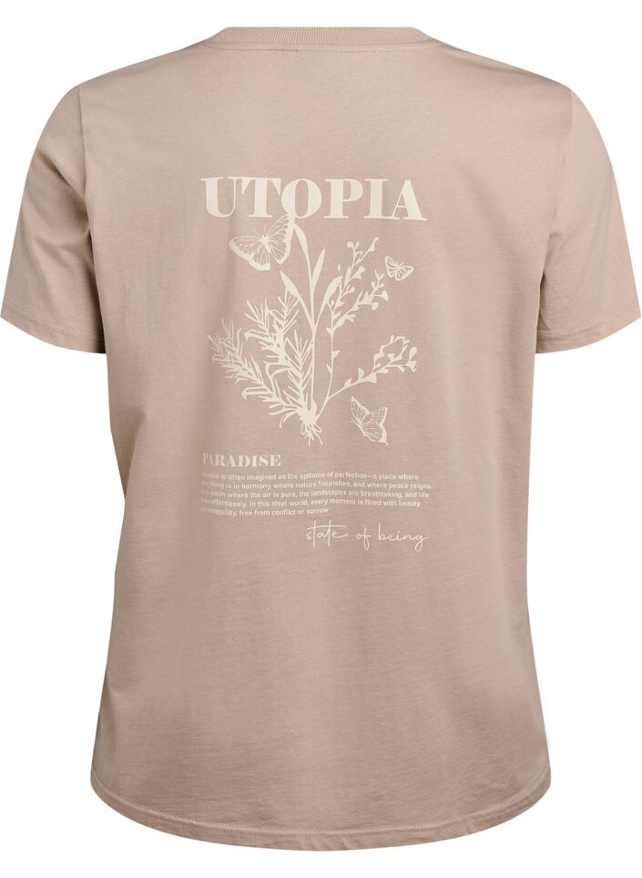 T-shirt avec imprim&eacute; de texte et col rond, Marron, Packshot image number 1