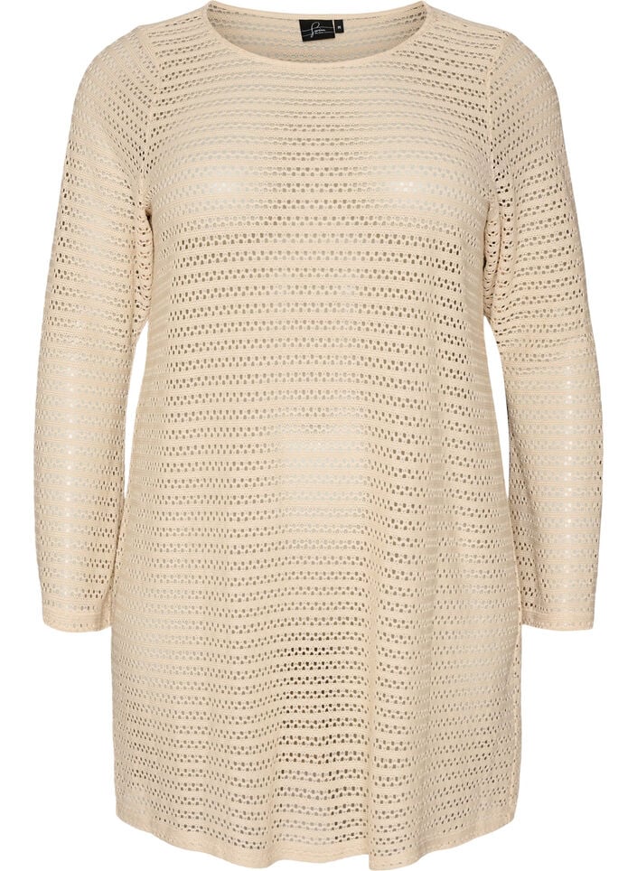 Strandjurk met oogje-borduurwerk en lange mouwen, Beige, Packshot