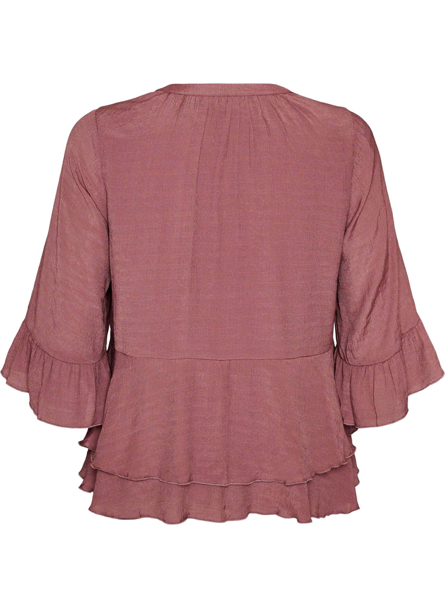 ZizziBlouse met 3/4-mouwen en ruchesdetails, Roze, Packshot image number 1