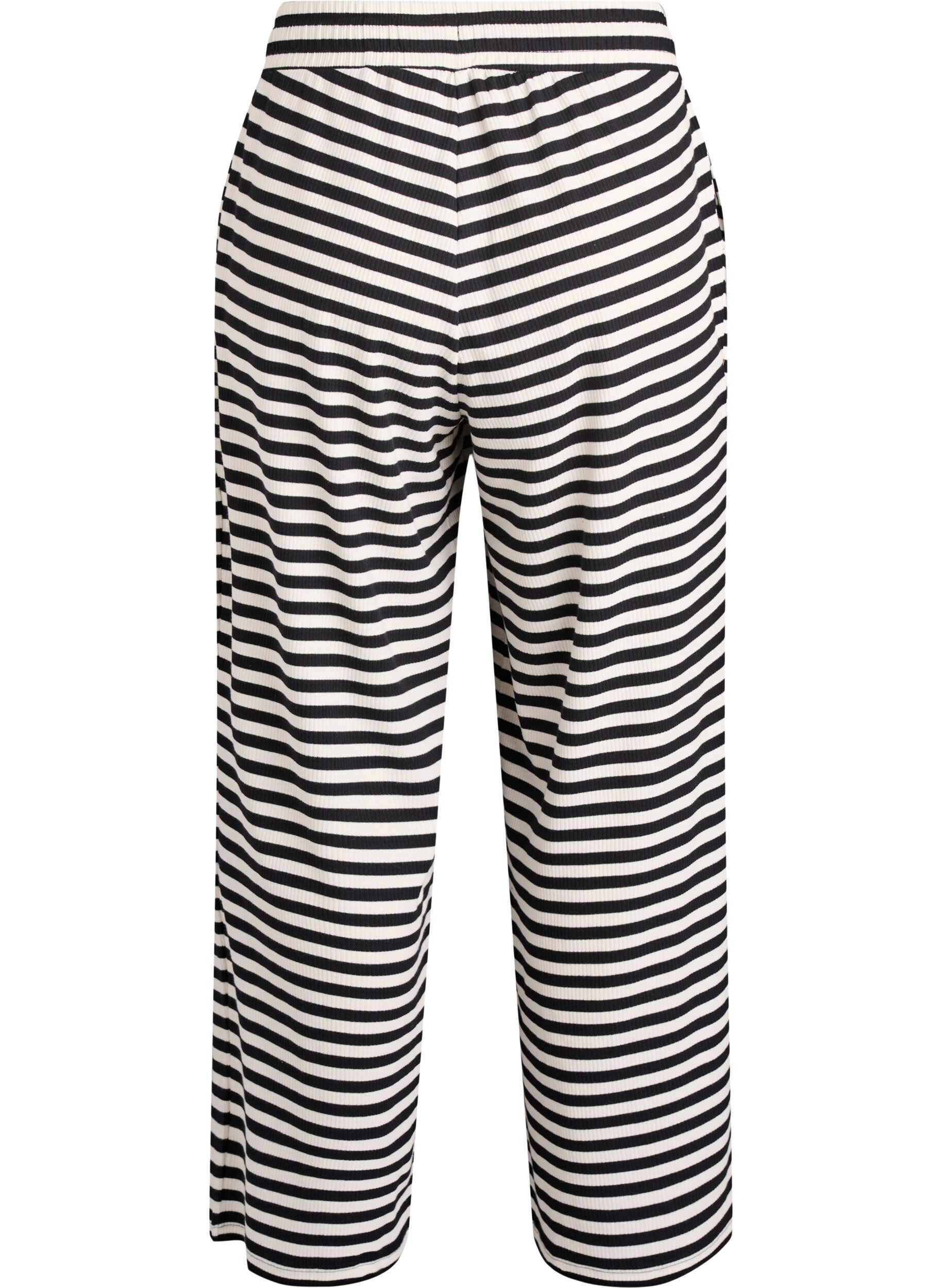 Zizzi Pantalon de pyjama ray&eacute; &agrave; taille haute et coupe ample, Noir, Packshot image number 1