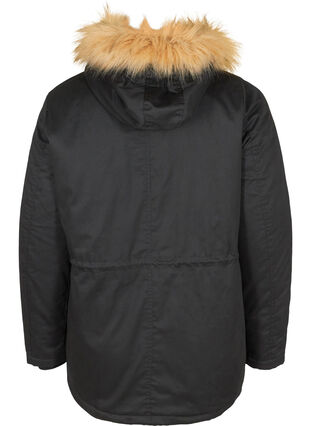 Short parka jacket with faux-fur hood, Black, Packshot image number 1