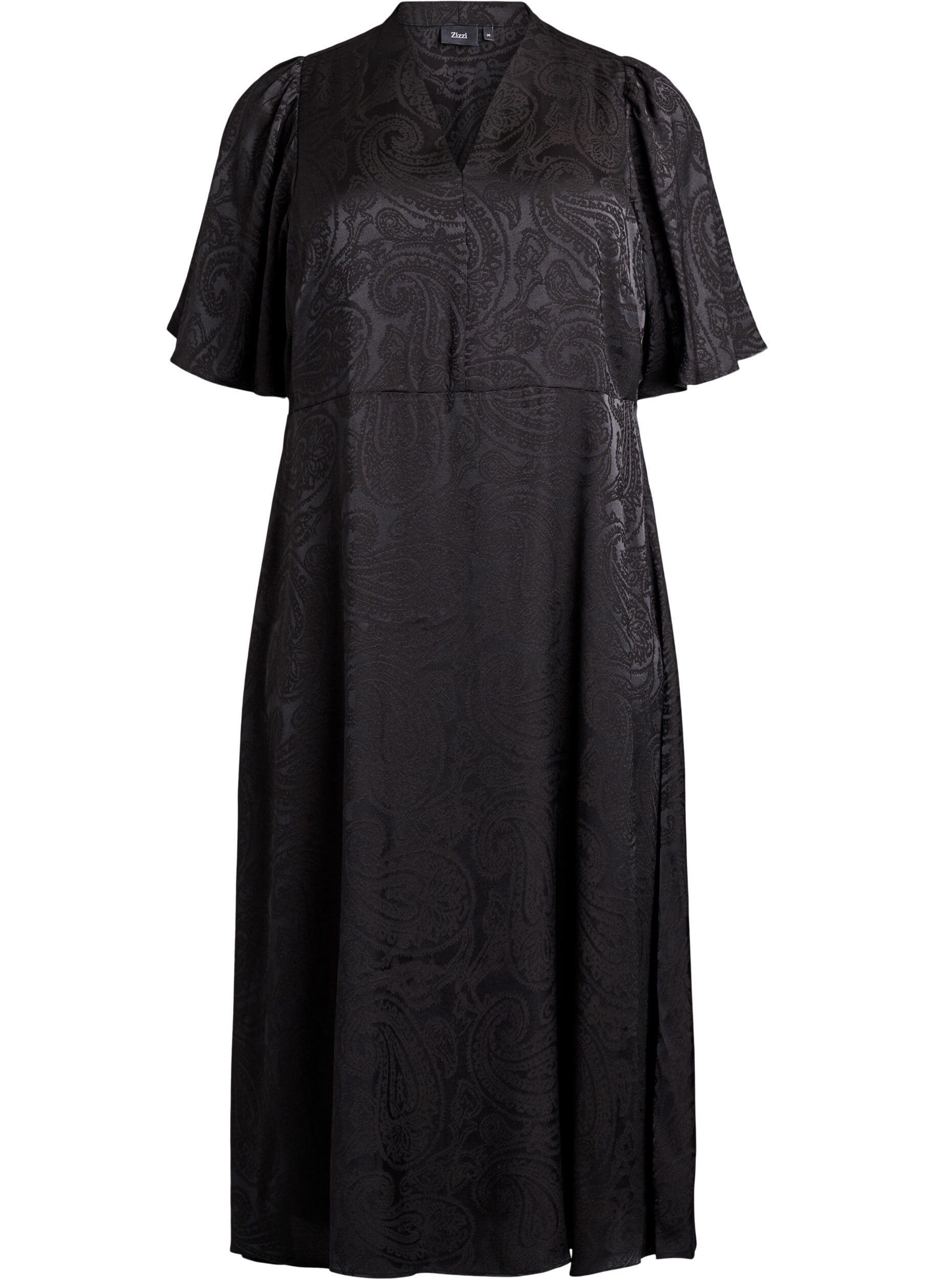 ZizziRobe midi en jacquard &agrave; motif cachemire et manches papillon, Noir, Packshot image number 0