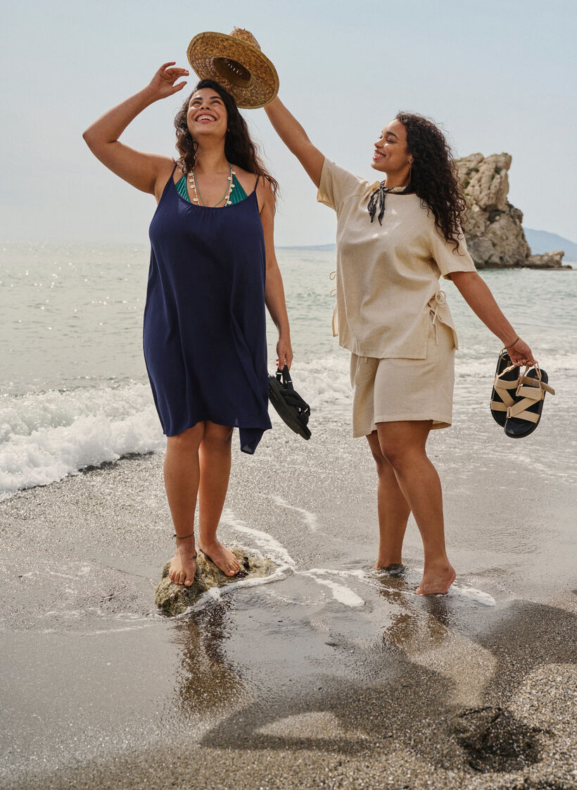 Effen viscose jurk met bandjes, Blauw, Image image number 0