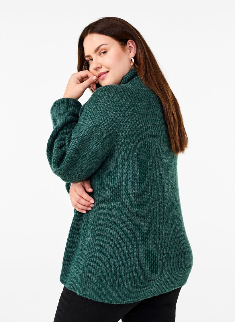 Pull en tricot avec col haut et fermeture &eacute;clair, Vert fonc&eacute;, Model image number 2