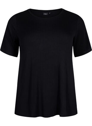T-shirt en viscose côtelée, Black, Packshot image number 0