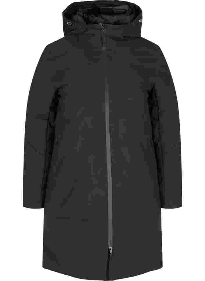Winterjas met verstelbare taille, Black, Packshot image number 0