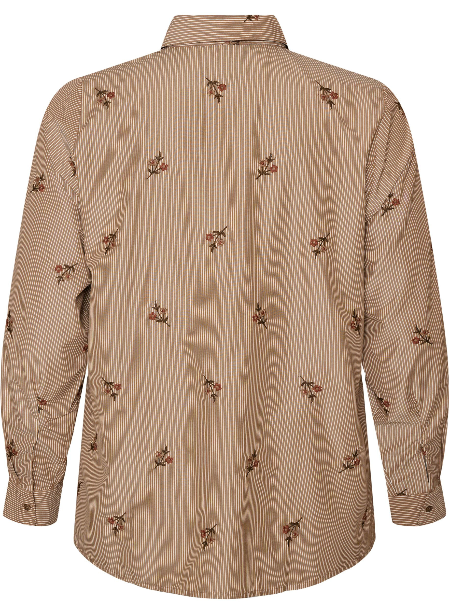 ZizziChemise &agrave; rayures avec fleurs brod&eacute;es, Marron, Packshot image number 1
