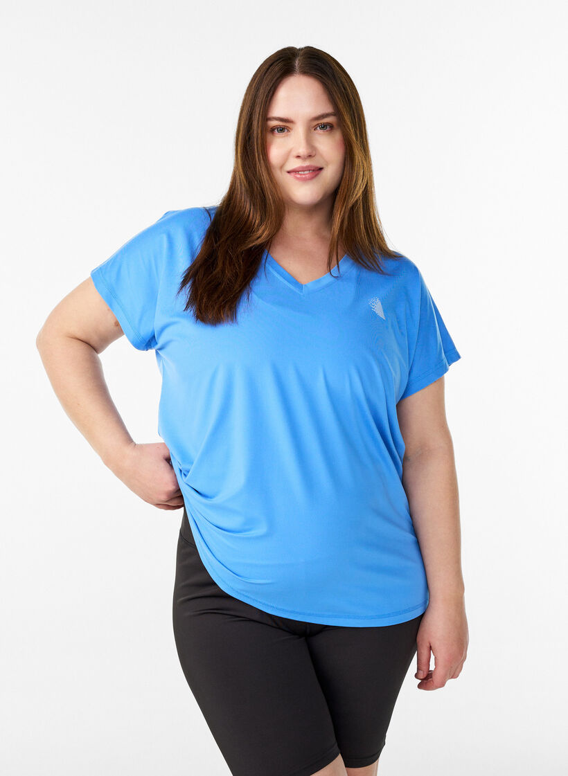 Losvallend trainings-T-shirt met V-hals, Blauw, Model image number 0