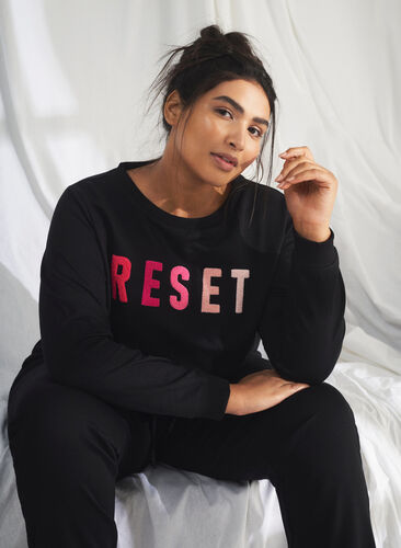 Sweatshirt met tekst, Black W. Reset, Image image number 0