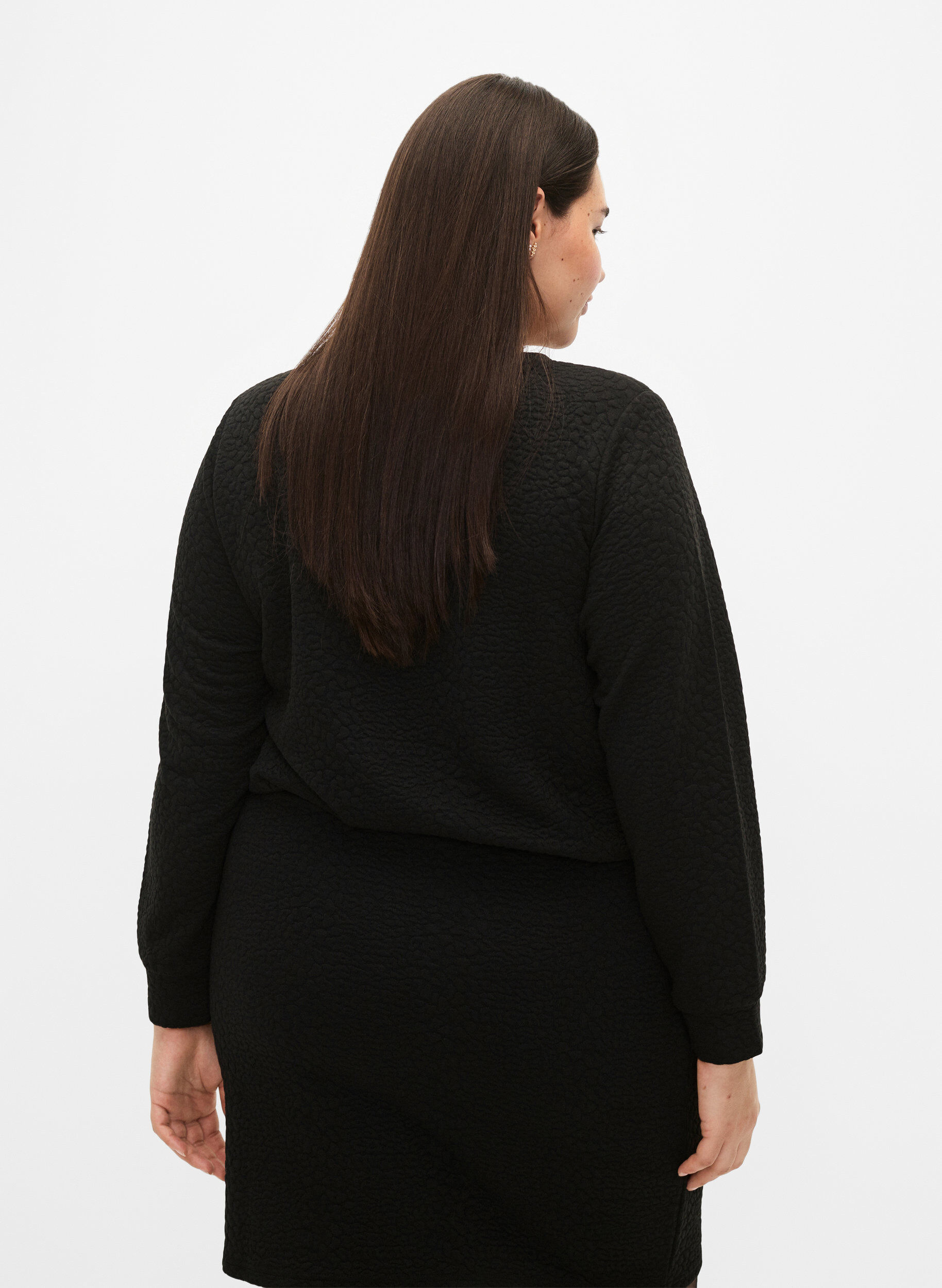 Zizzi Blouse unie textur&eacute;e, Black, Model image number 1