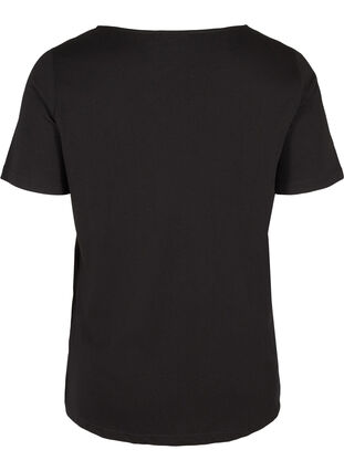 T-shirt en coton avec col en V et dentelle, Black, Packshot image number 1