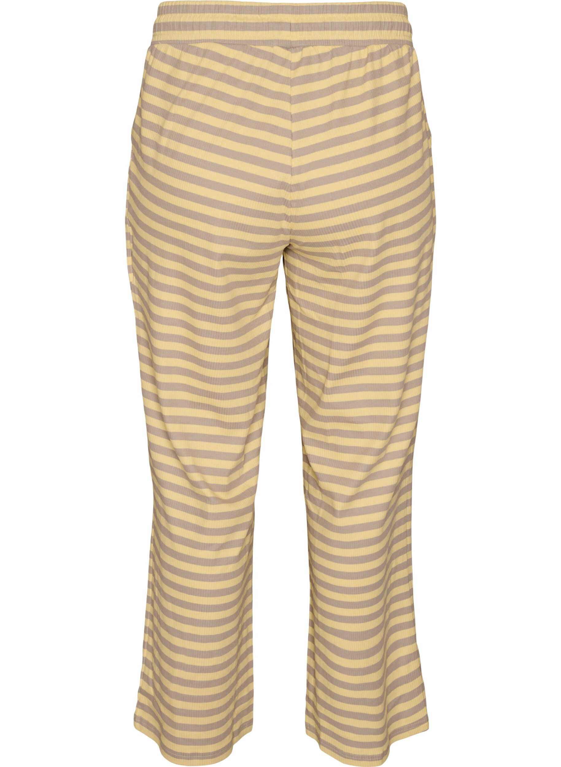 ZizziGestreepte pyjamabroek met een high waist en wijde pijpen, Geel, Packshot image number 1
