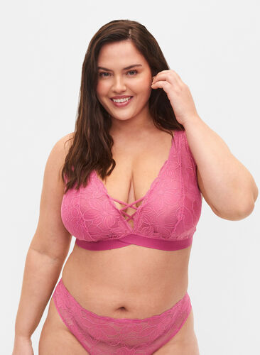 Support the breasts - Soutien-gorge en dentelle avec détails , Rose, Model image number 0
