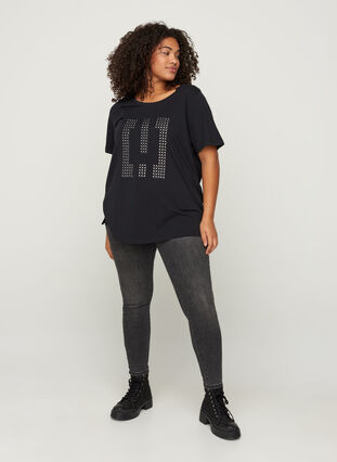 T-shirt en coton à paillettes, Black w Excla, Model image number 2