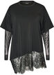 Blouse met mouwen van mesh en kanten bies, Zwart, Packshot image number 0