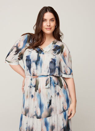 Maxi-jurk met print en striksluiting, Watercolor AOP, Model image number 2