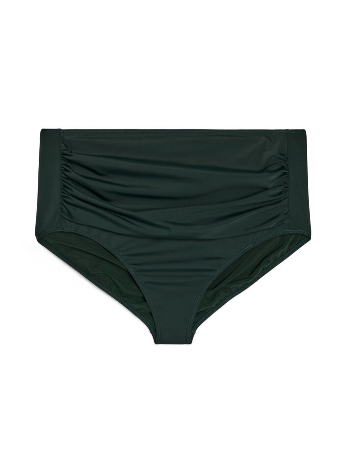 Culotte de bikini taille haute avec drap&eacute;, Vert fonc&eacute;, Packshot image number 0