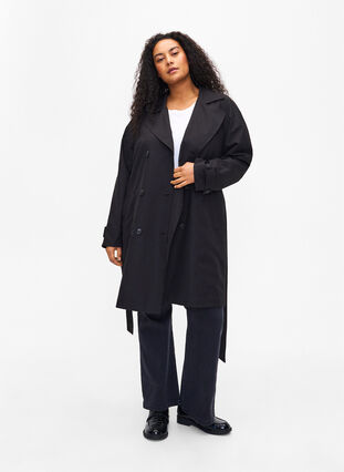 Trench-coat avec ceinture et fente, Black, Model image number 3