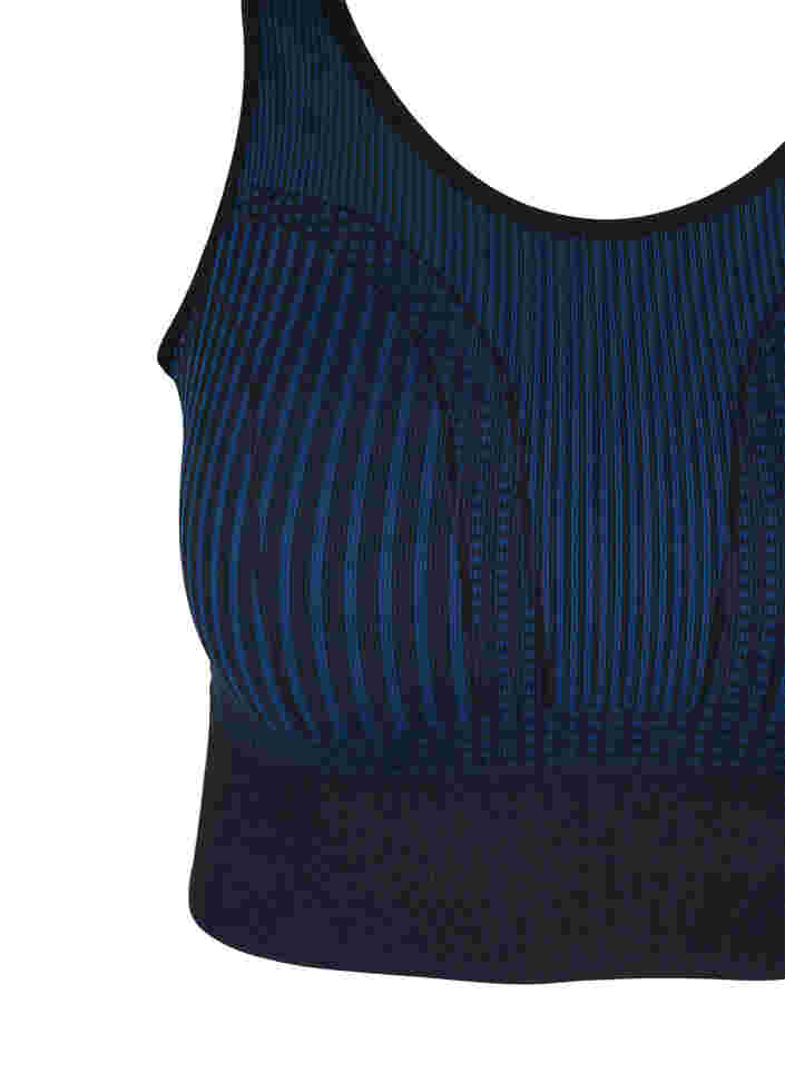  Brassière de sport sans coutures avec rayures, Black w. Blue Depths, Packshot image number 2