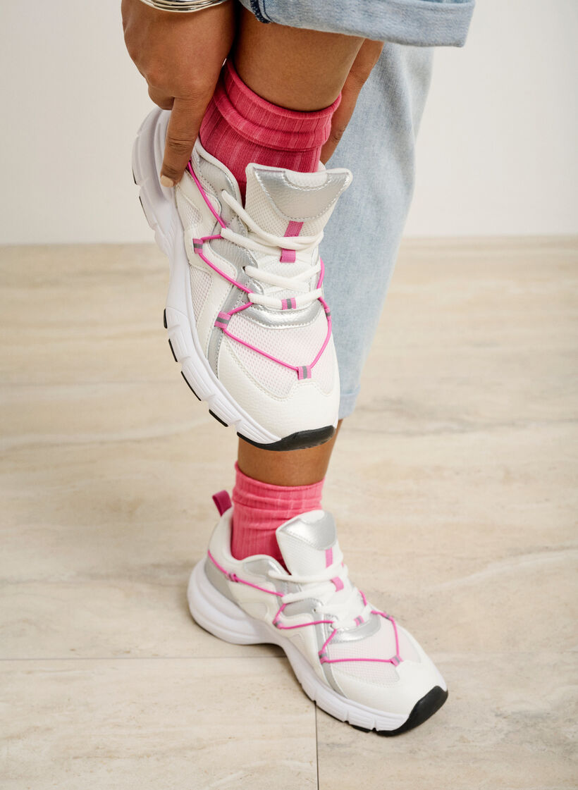 Sneakers met wijde pasvorm en contrasterend strikdetail, White w. Pink, Image