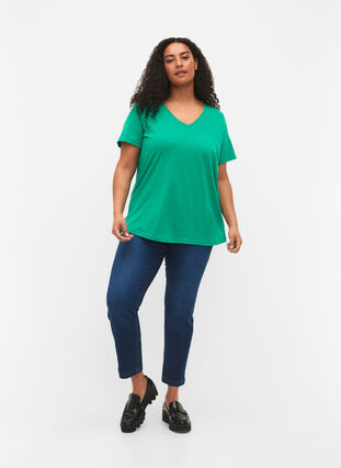 T-shirt à manches courtes avec col en V, Simply Green, Model image number 2