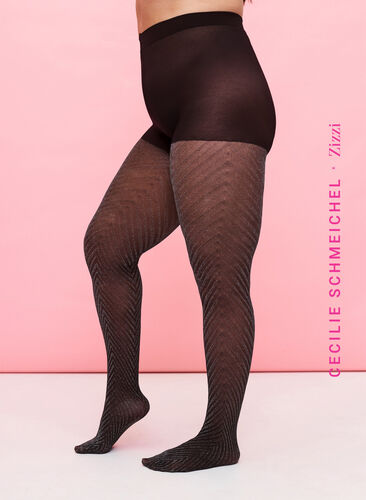 Glinsterende panty met streeppatroon, Black, Model image number 0