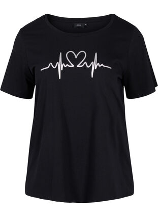 T-shirt de pyjama à manches courtes avec impression, Black HEARTBEAT, Packshot image number 0