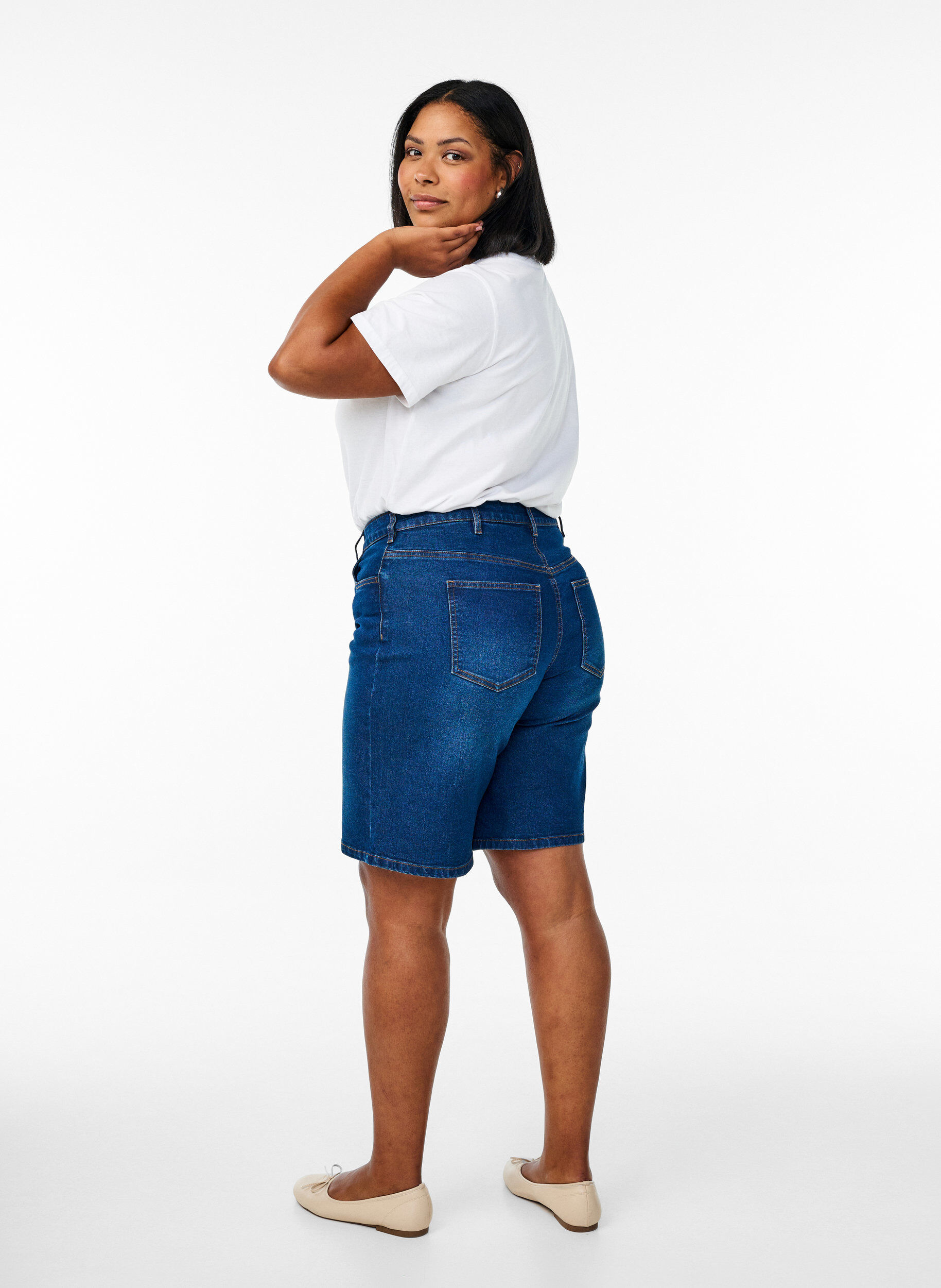 ZizziLosse denim shorts met hoge taille, Blauw, Model image number 2