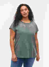 T-shirt en coton avec imprimé feuilles, Balsam Green Leaf, Model