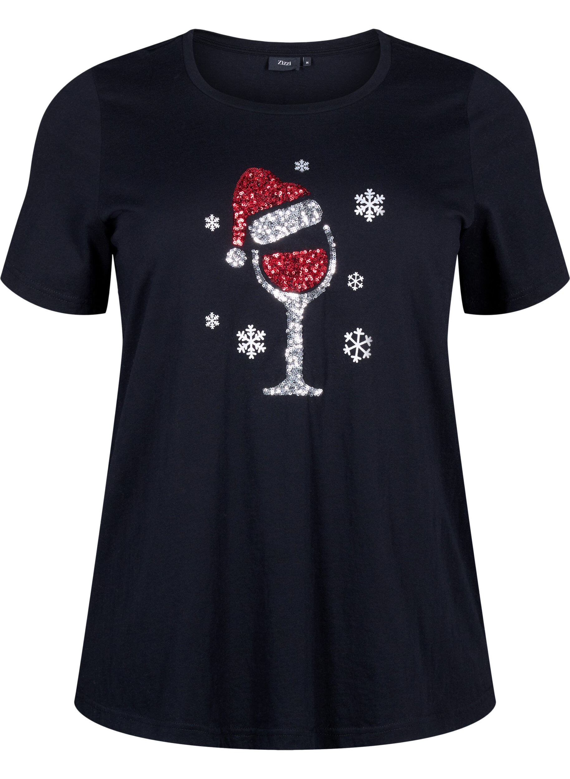 Zizzi T-shirts de No&euml;l en 100 % coton, Black w. Wine, Packshot image number 0
