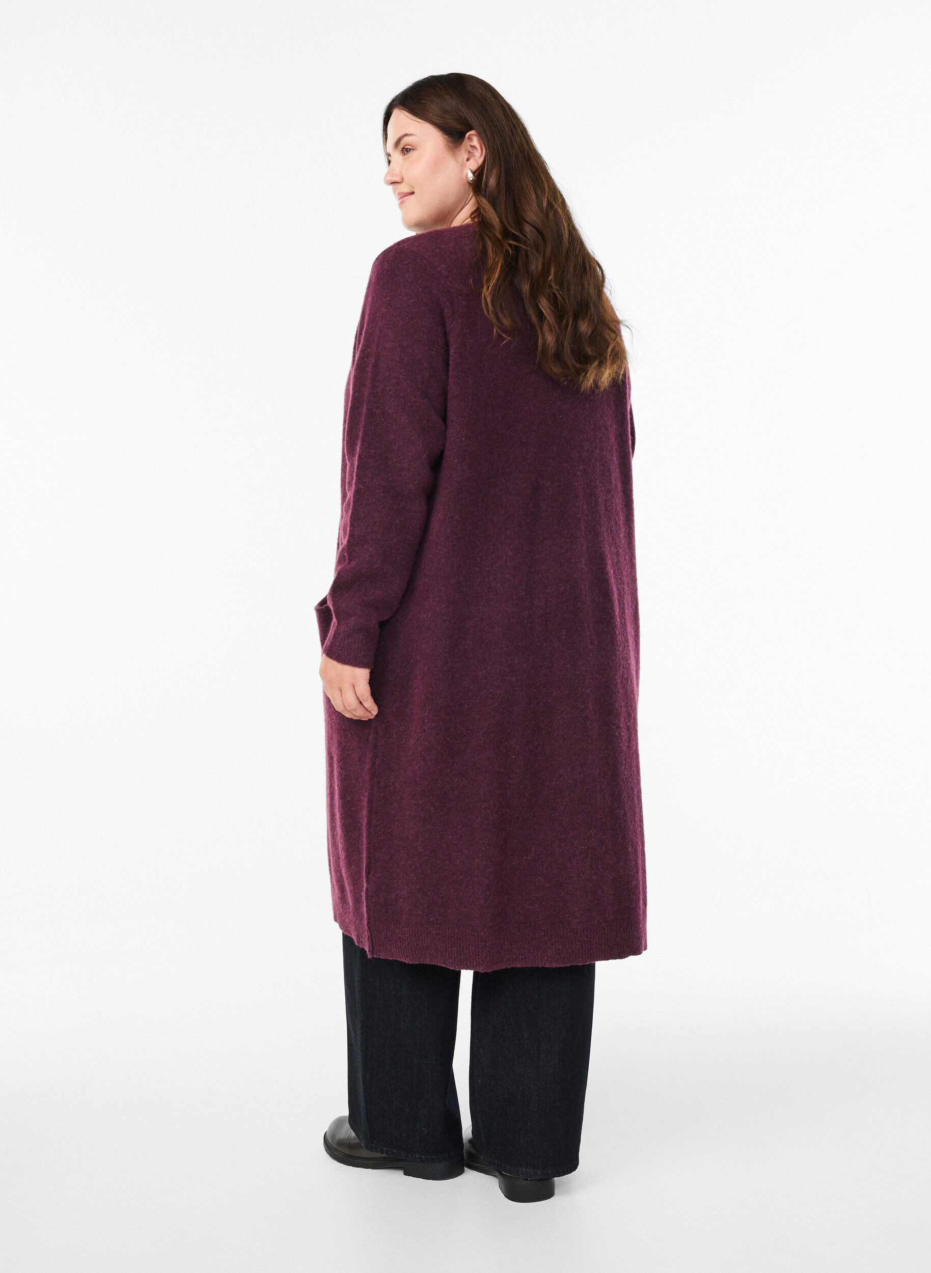 Zizzi Cardigan long en laine et alpaga, Bordeaux, Model image number 1