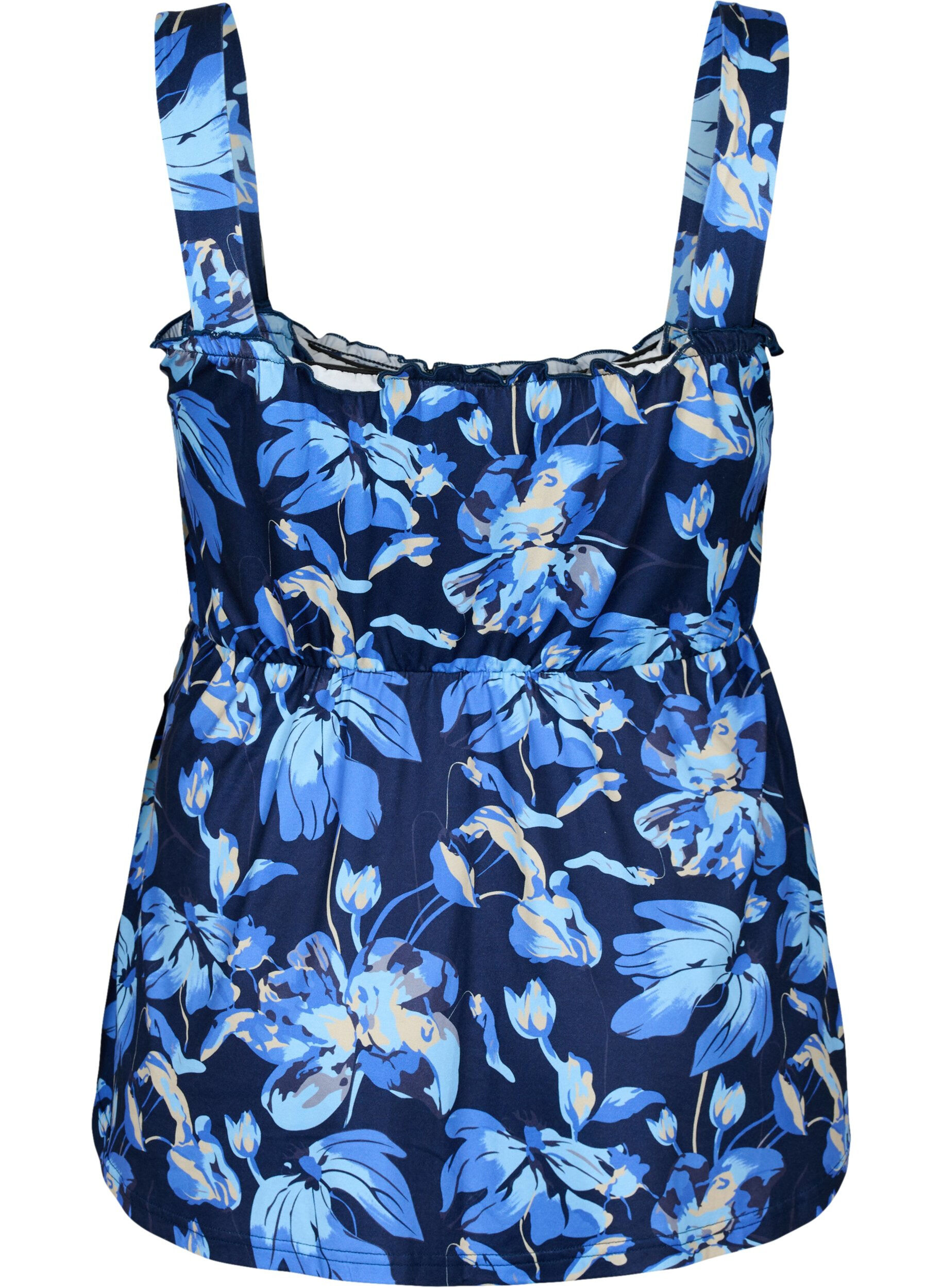 Zizzi Top de maternit&eacute; sans manches avec smock, Blue Flower Print, Packshot image number 1