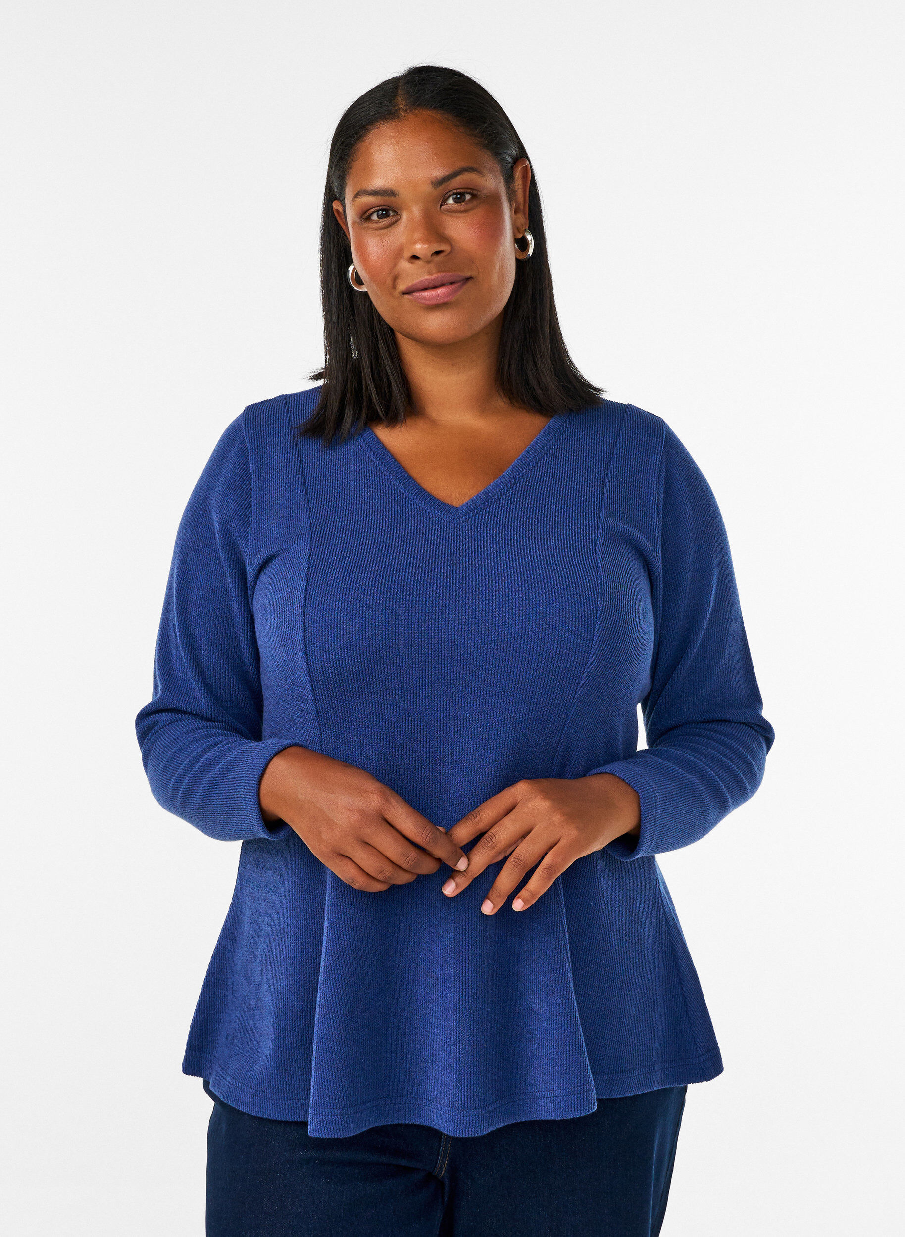 ZizziBlouse en jersey c&ocirc;tel&eacute; &agrave; coupe &eacute;vas&eacute;e, Bleu, Model image number 0