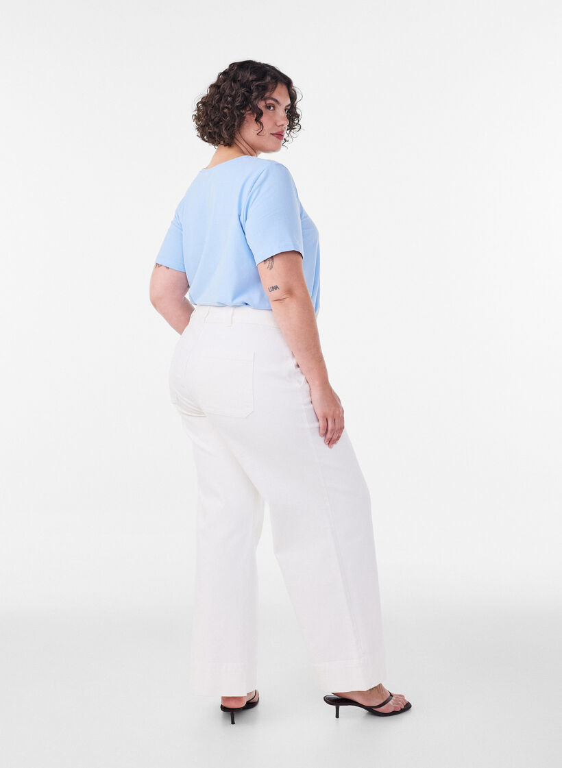 T-shirt en coton uni basique, Bleu Clair, Model image number 2