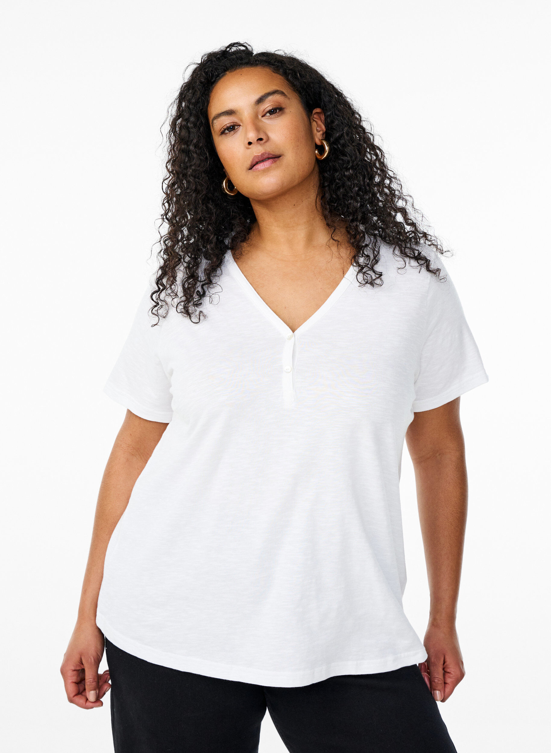 T-shirt met knoopdetail, Wit, Model
