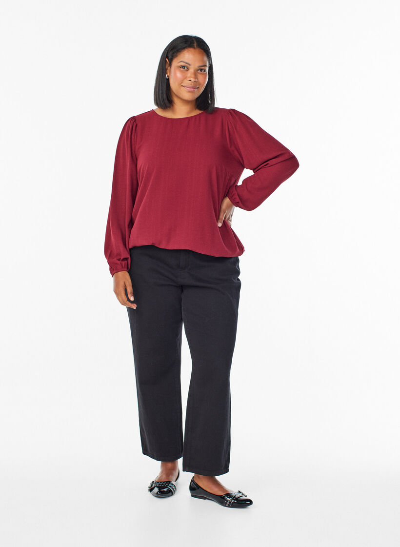 Blouse met glitter, Donker Bordeaux, Model image number 1