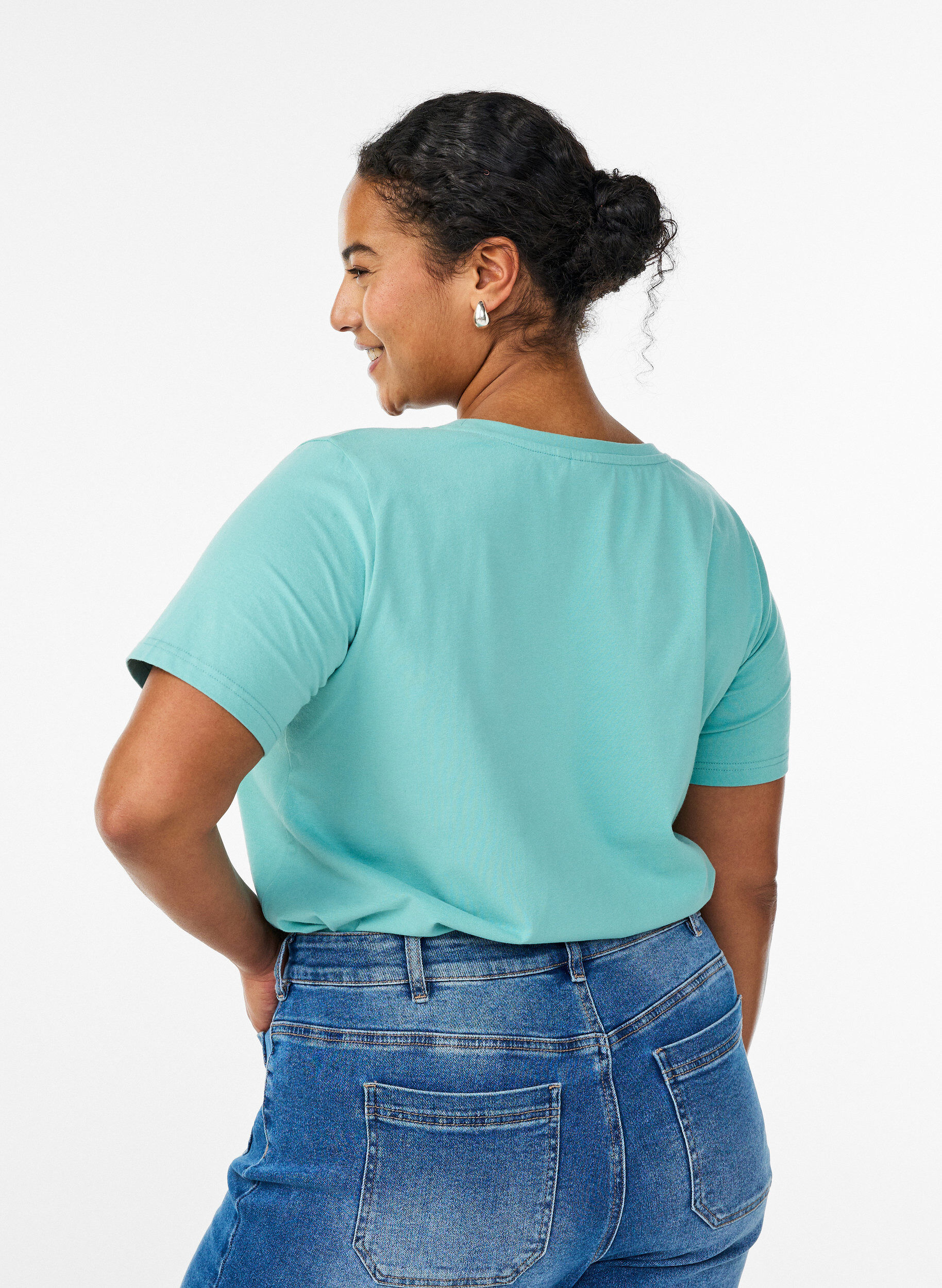 ZizziEffen basic katoenen T-shirt, Groen, Model image number 2