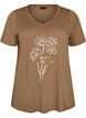 T-shirt en coton avec imprim&eacute; sur le devant et col en V, Marron, Packshot image number 0