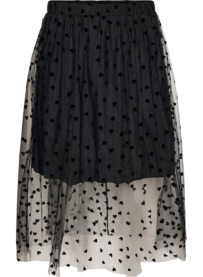 Jupe midi en tulle avec des c&oelig;urs, Noir, Packshot image number 0