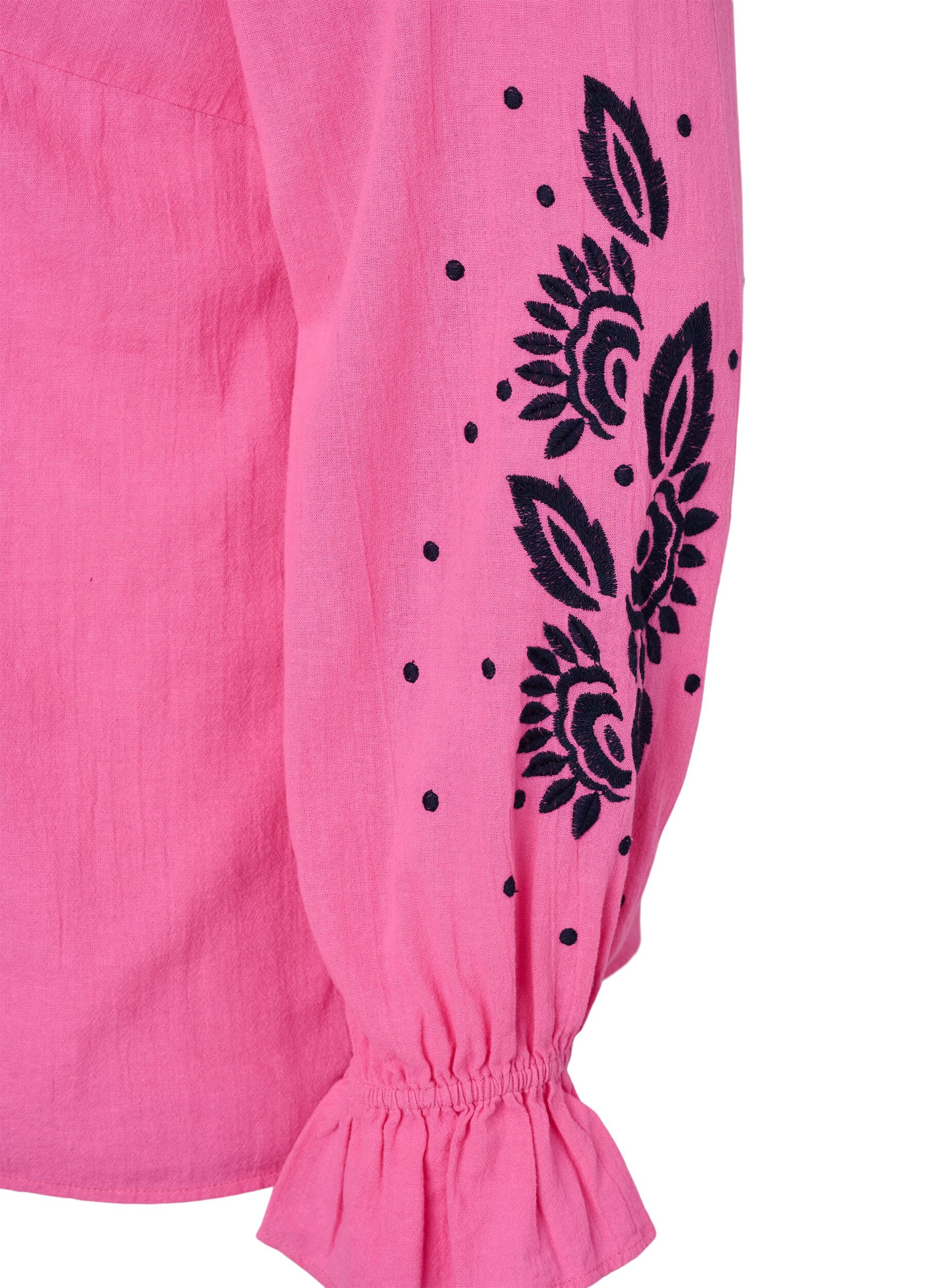 ZizziKatoenen blouse met borduursel en ruches, Roze, Packshot image number 3
