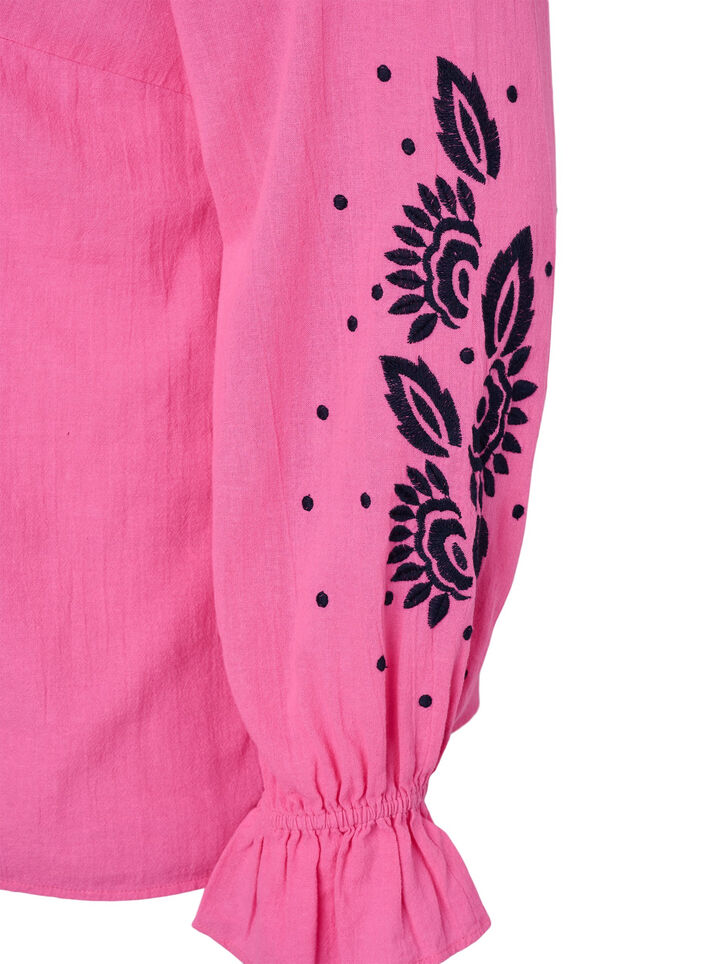 Katoenen blouse met borduursel en ruches, Roze, Packshot image number 3