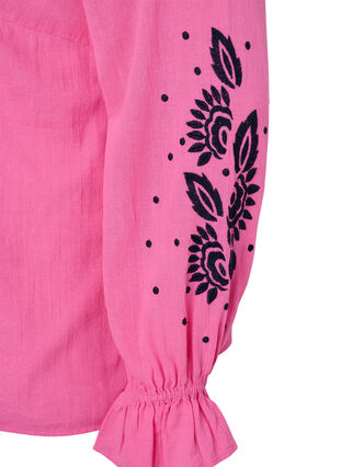 Katoenen blouse met borduursel en ruches, Pink P. w. Navy, Packshot image number 3