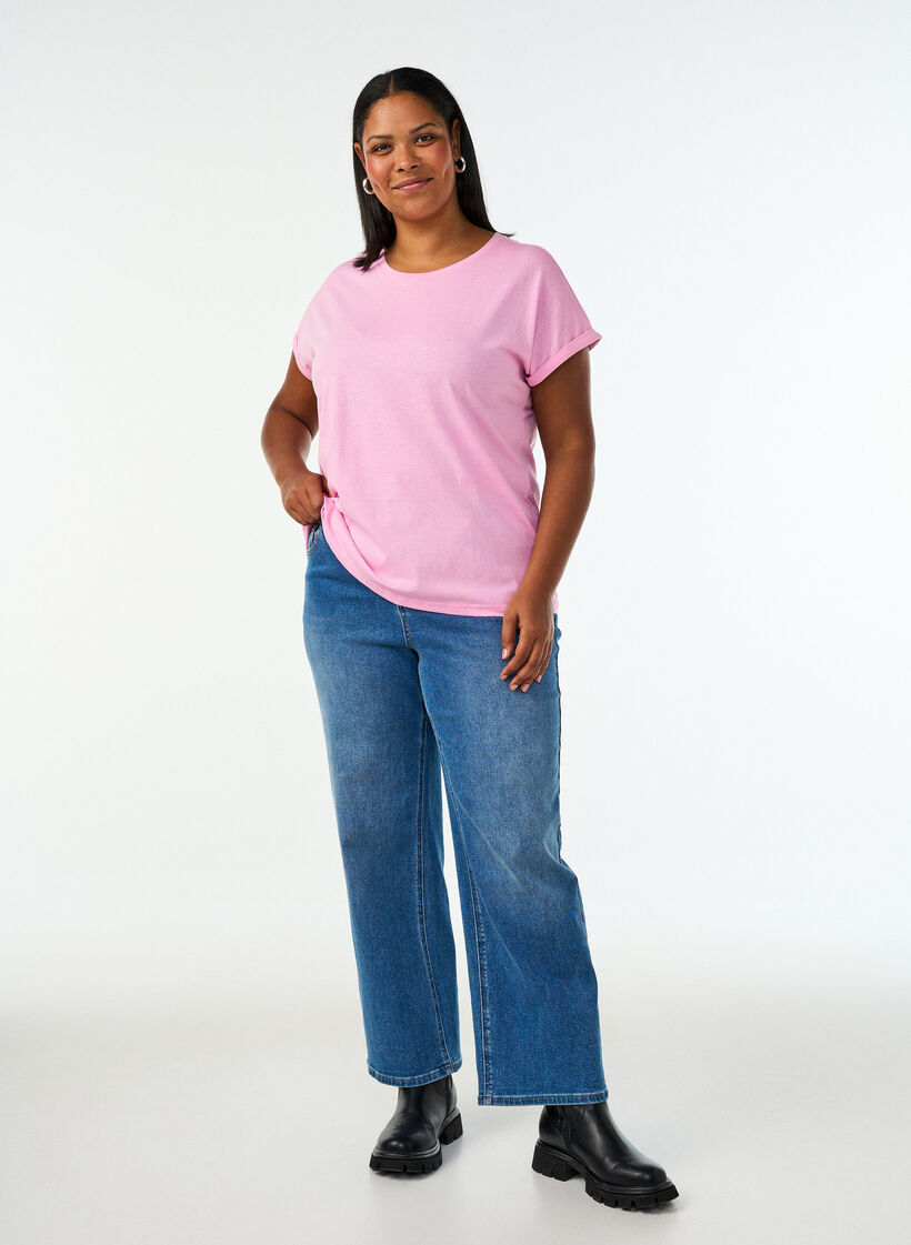 T-shirt met korte mouwen van katoenmix, Roze, Model image number 1
