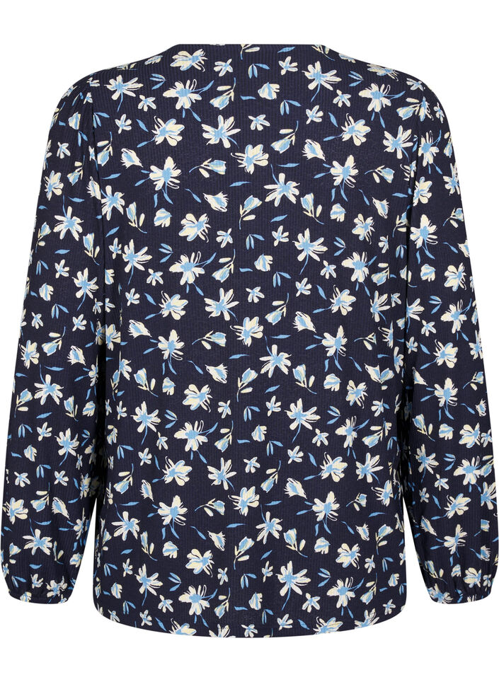 Blouse met lange mouwen en bloemenprint, Blauw, Packshot image number 1